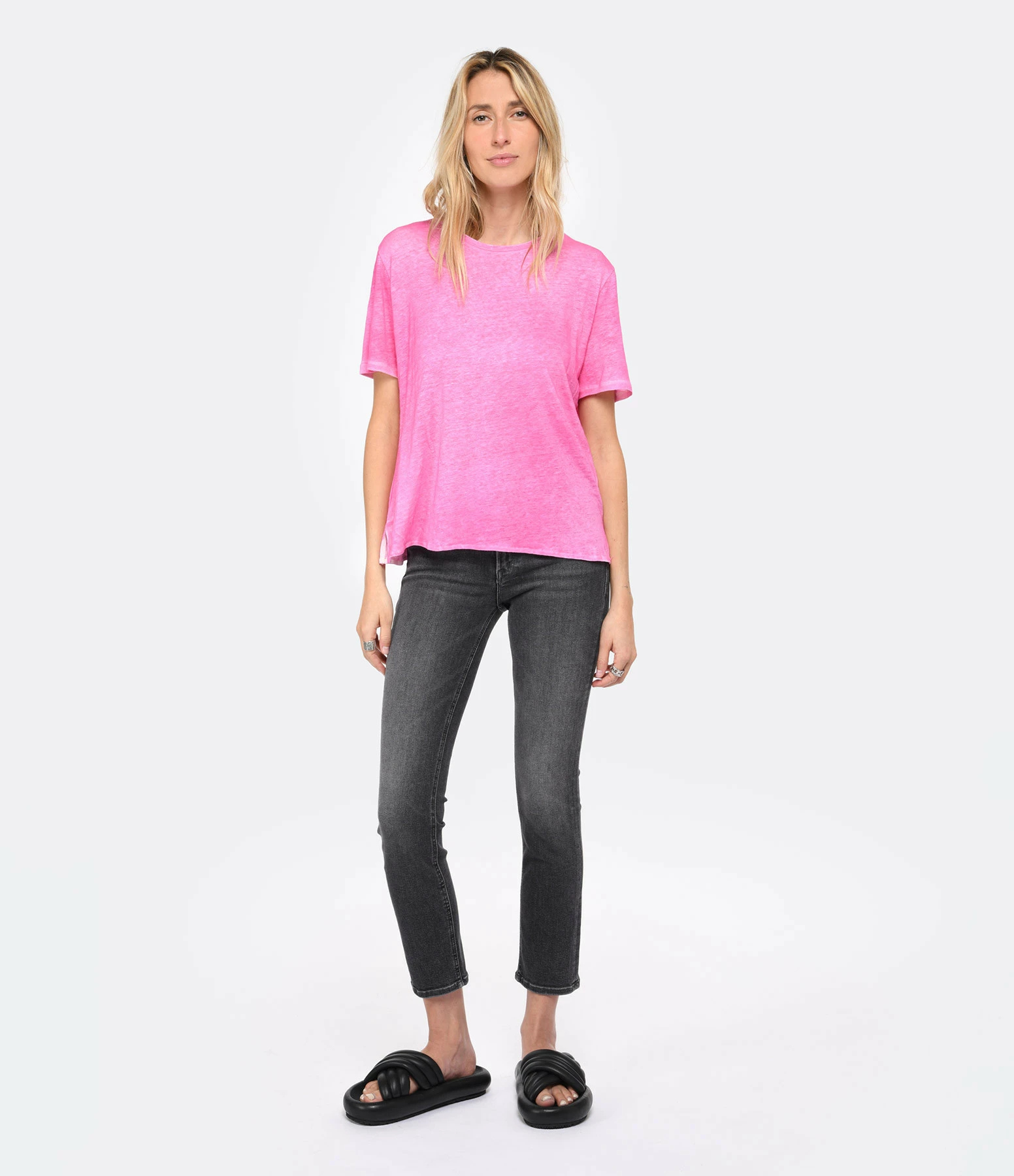 MAJESTIC FILATURES Tee-shirt Col Rond Lin Flamingo – Image 4