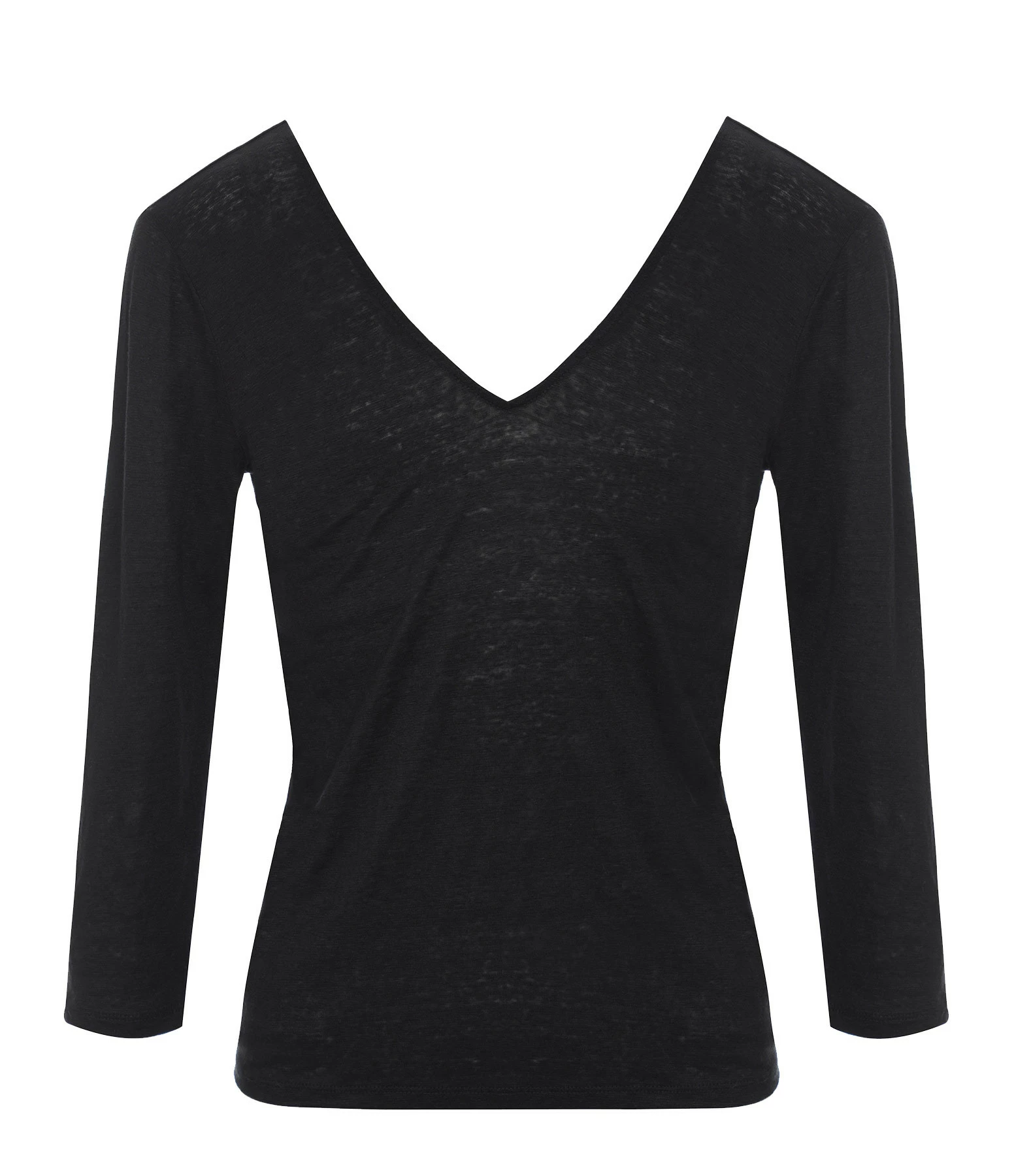 MAJESTIC FILATURES Tee-shirt Manches 3/4 Col V Lin Noir