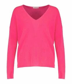 MAJESTIC FILATURES Pull Col V Cachemire Rose Fluo