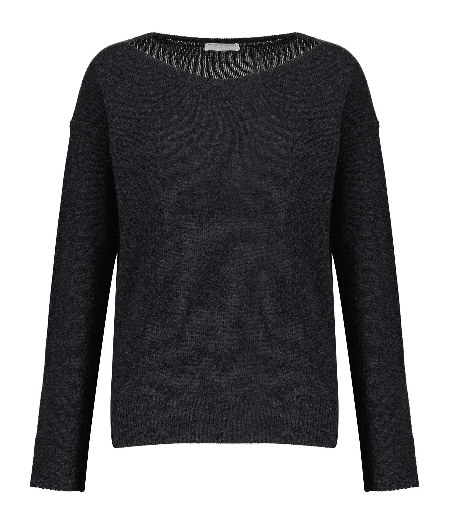 MAJESTIC FILATURES Pull Col Bateau Laine Cachemire Anthracite Chiné