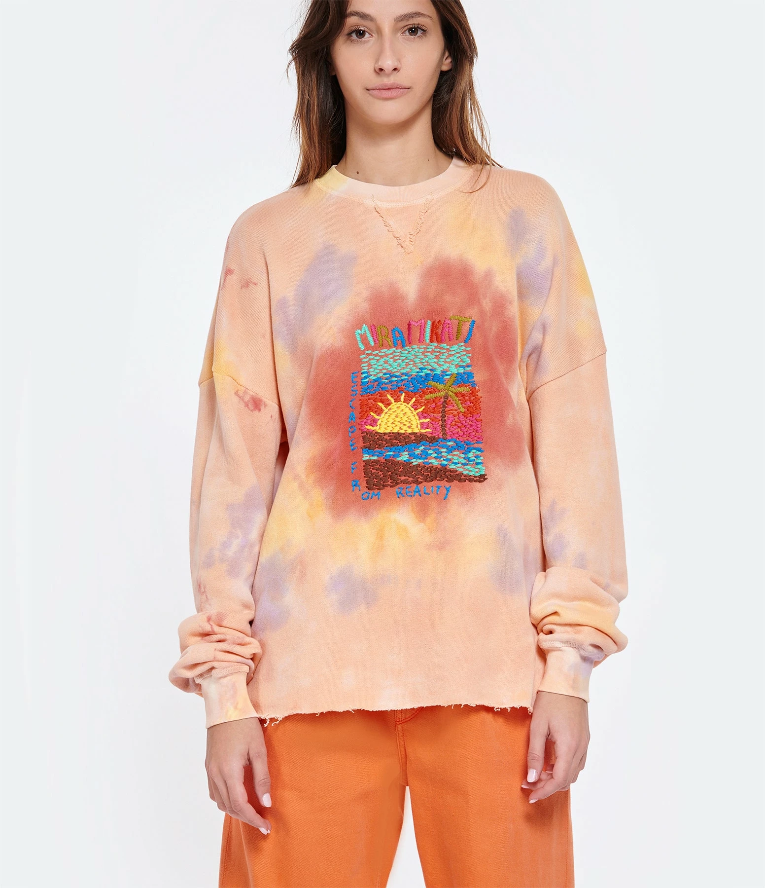 MIRA MIKATI Pull Broderie Coton Biologique Orange – Image 4