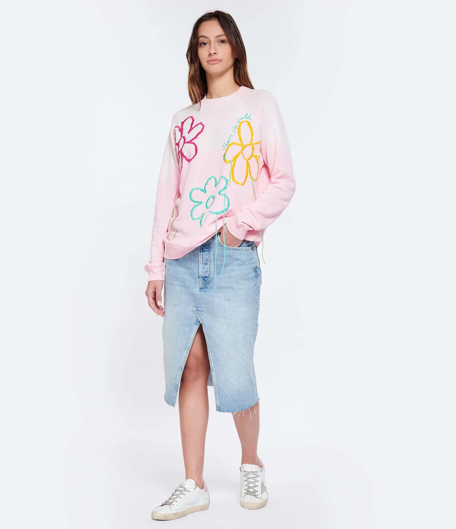 MIRA MIKATI Pull Raglan Broderie Coton Biologique Rose – Image 5