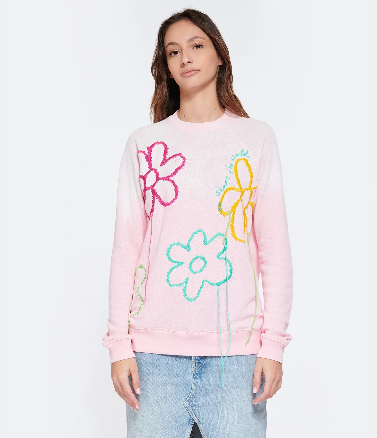 MIRA MIKATI Pull Raglan Broderie Coton Biologique Rose – Image 4