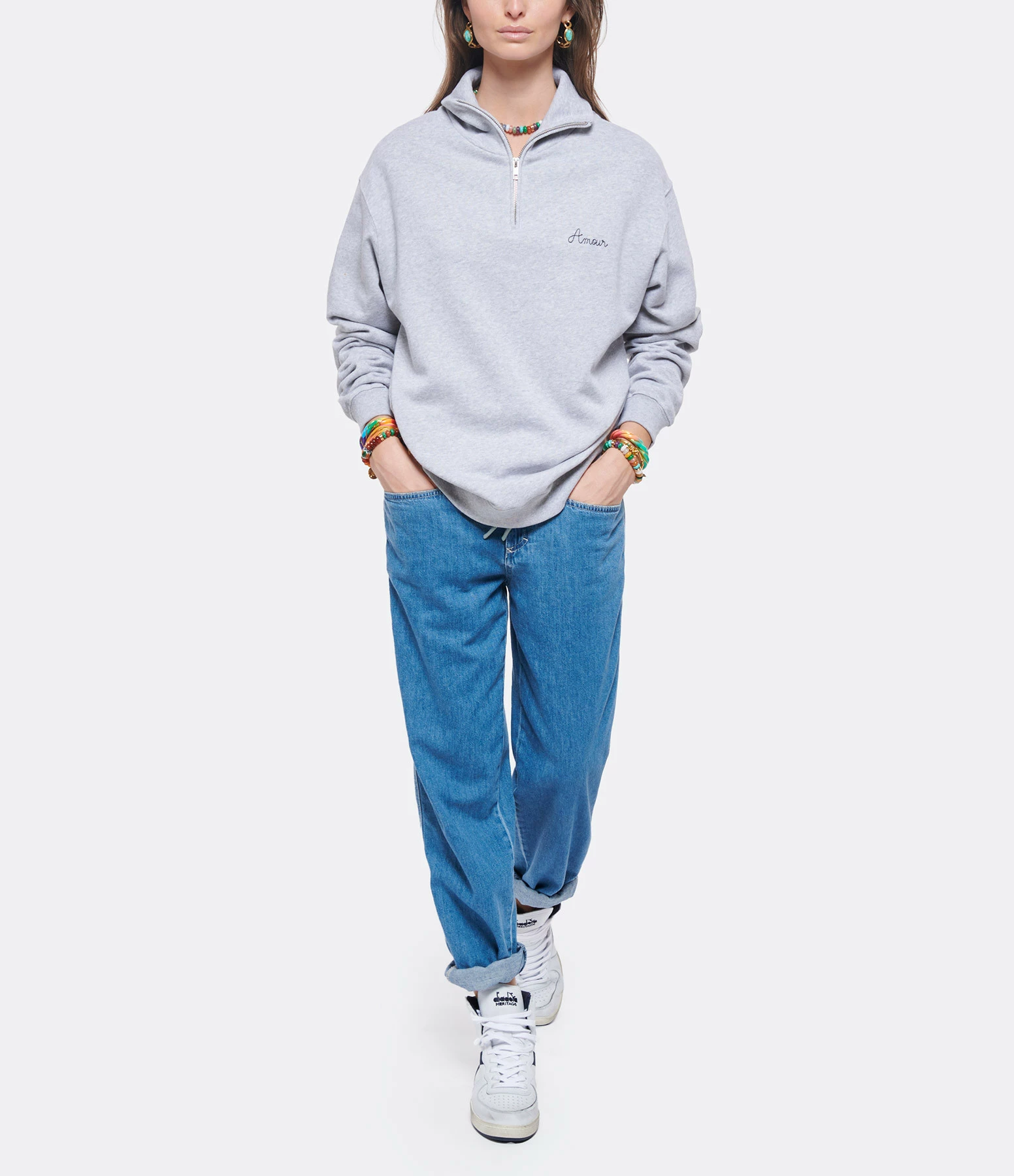 Maison Labiche Sweatshirt Unisexe Amour Coton Biologique Gris Clair Chiné – Image 4