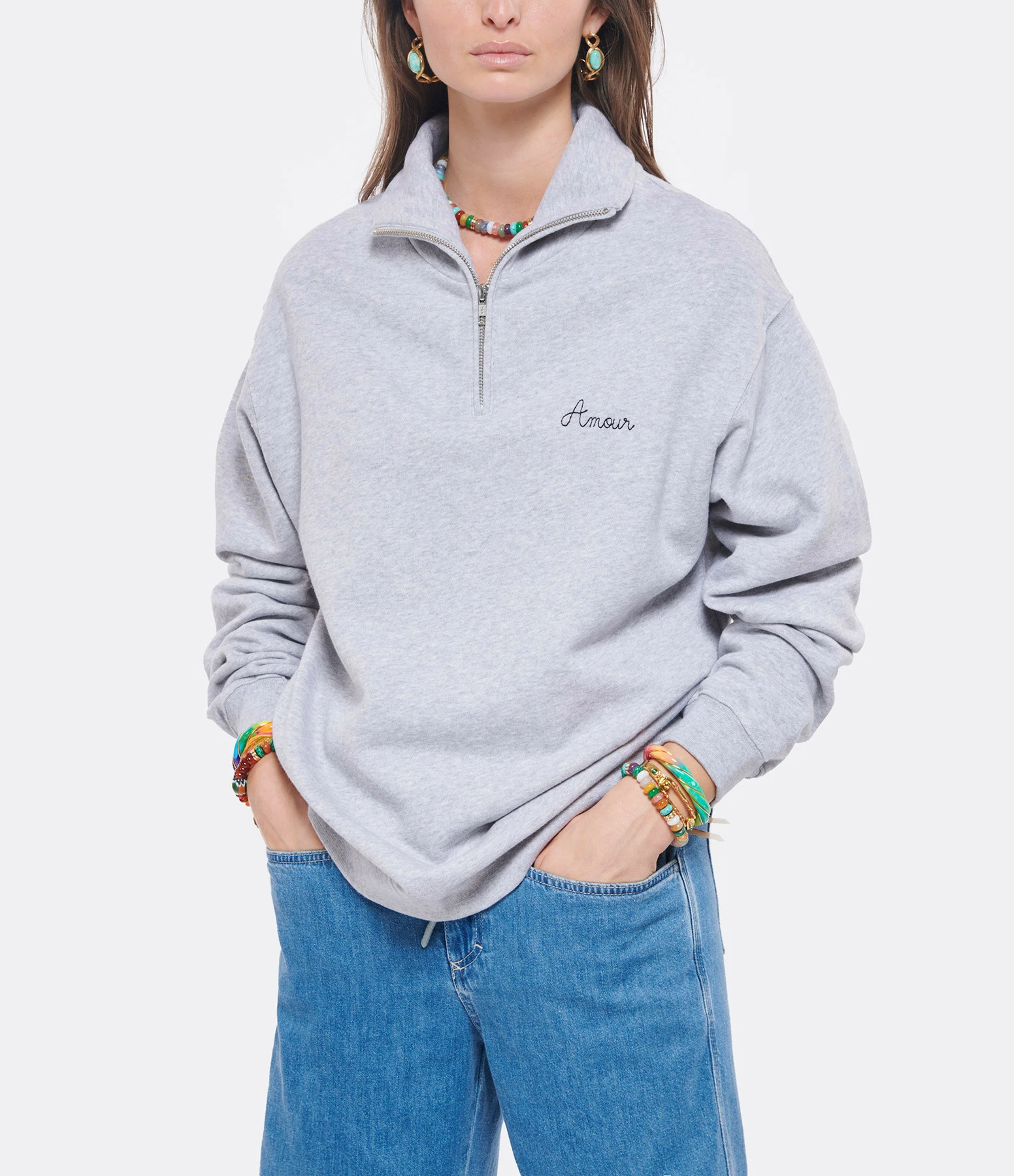 Maison Labiche Sweatshirt Unisexe Amour Coton Biologique Gris Clair Chiné – Image 3