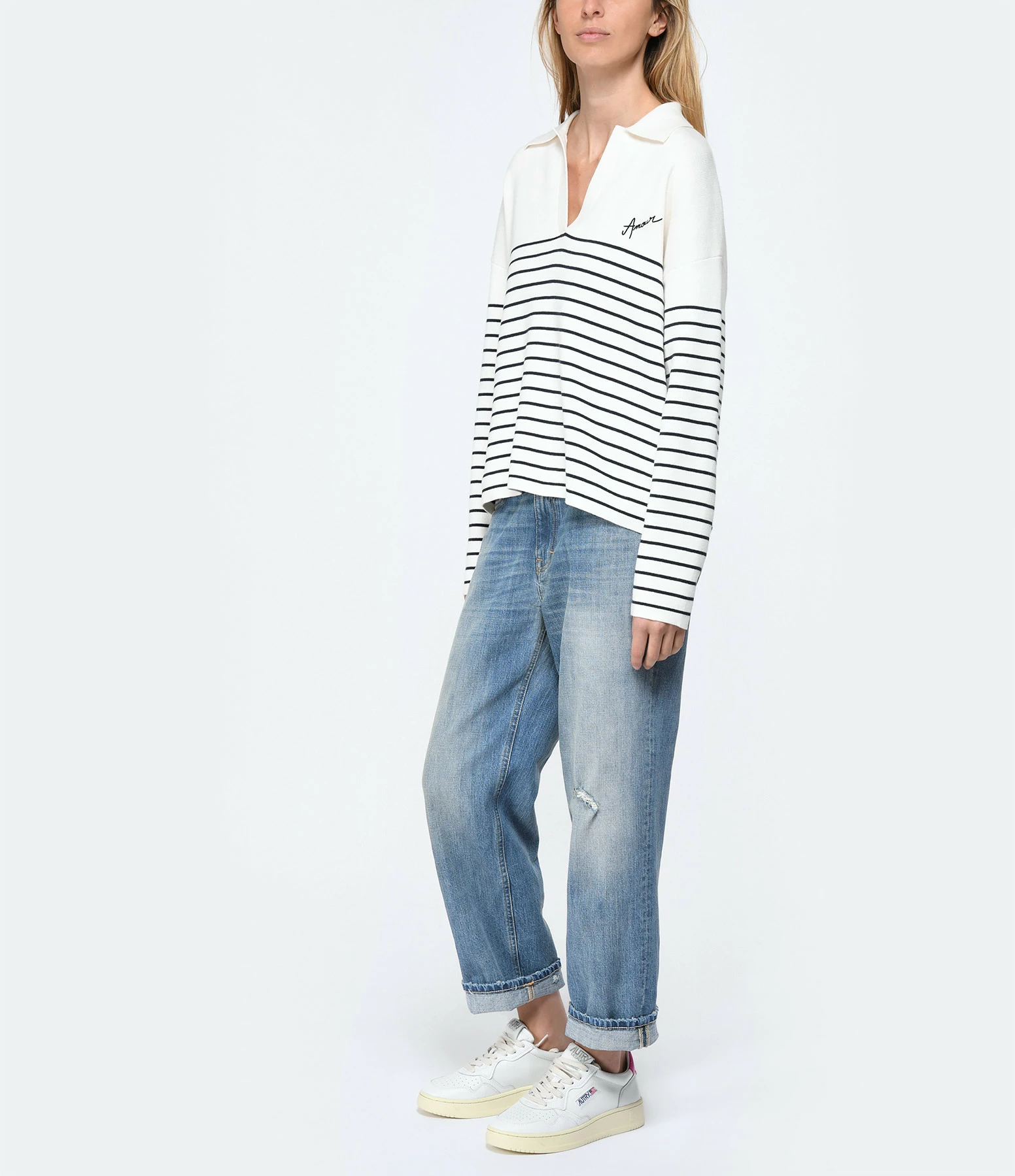Maison Labiche Pull Mondovie Amour Coton Blanc Marine – Image 5