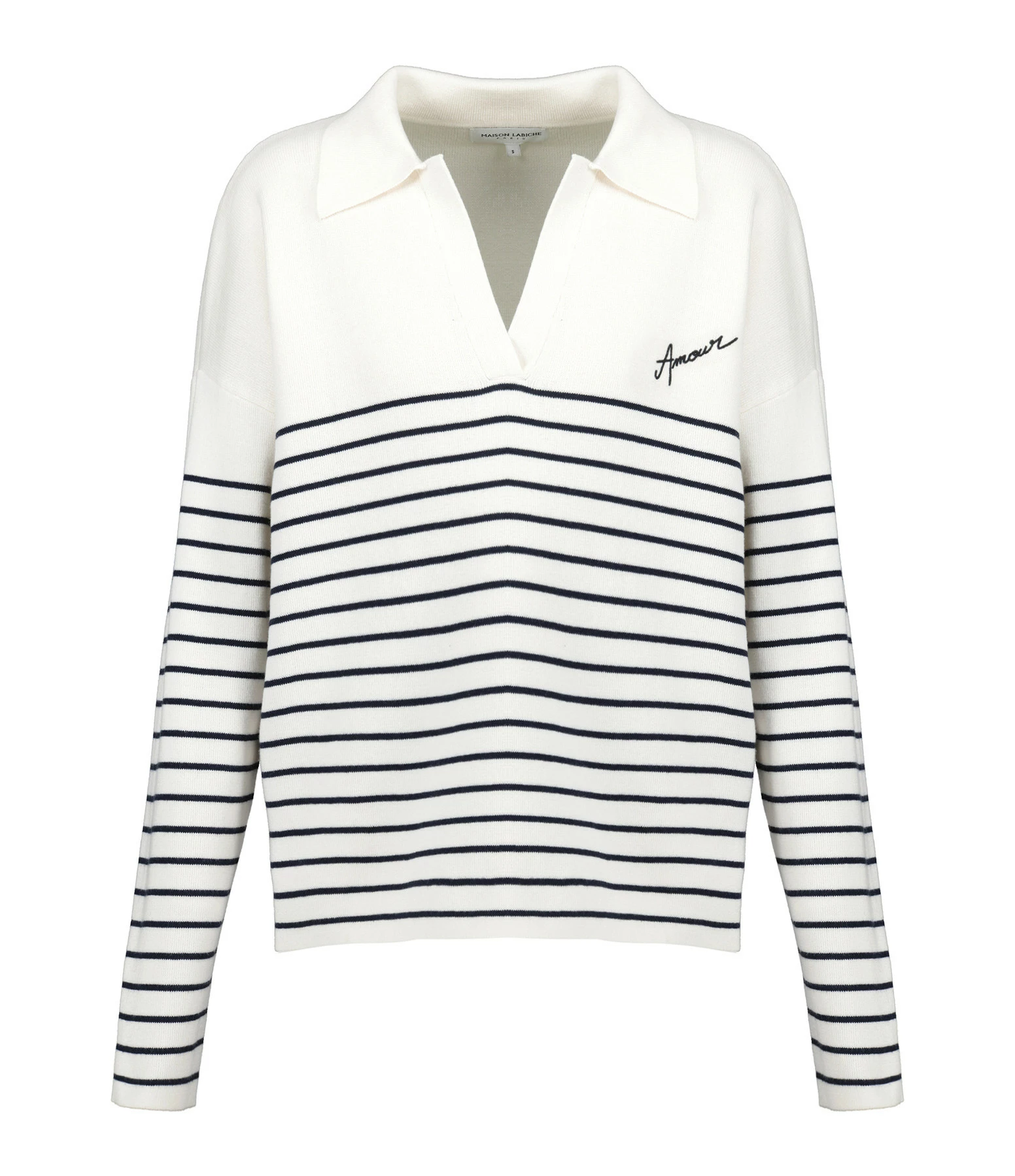 Maison Labiche Pull Mondovie Amour Coton Blanc Marine