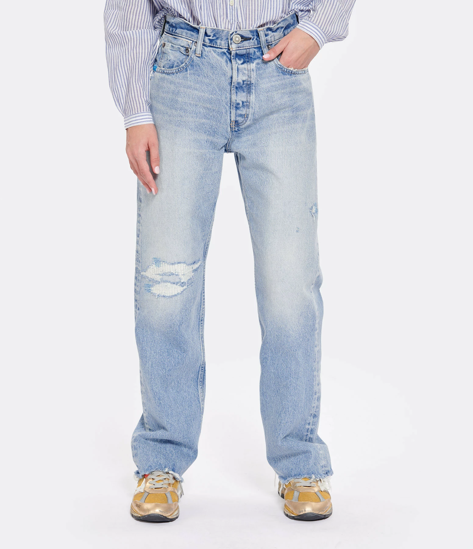 MOUSSY VINTAGE Jean MV Brighton Wide Straight Denim Bleu Clair – Image 4