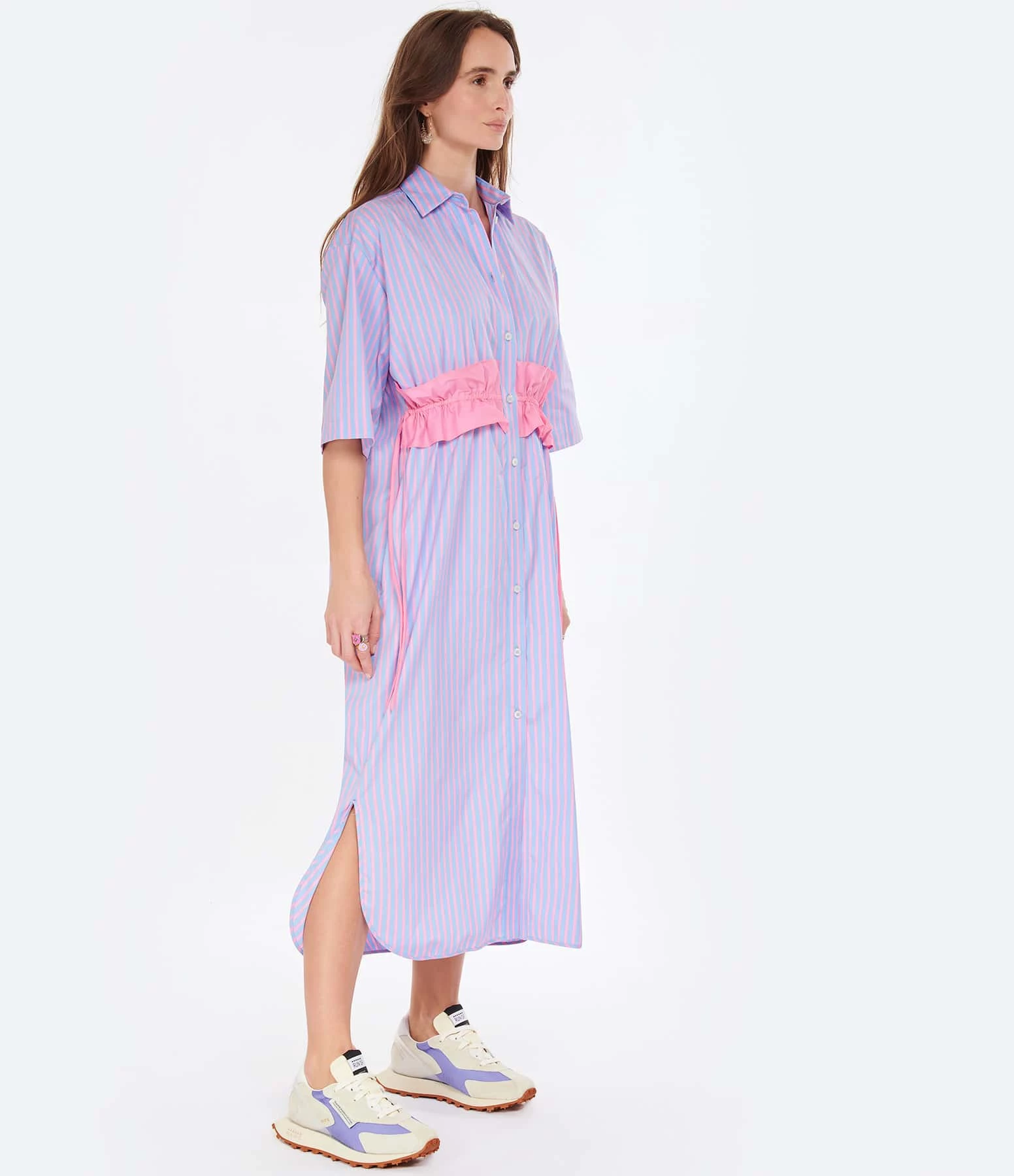 MSGM Robe Coton Bleu Rayures – Image 3