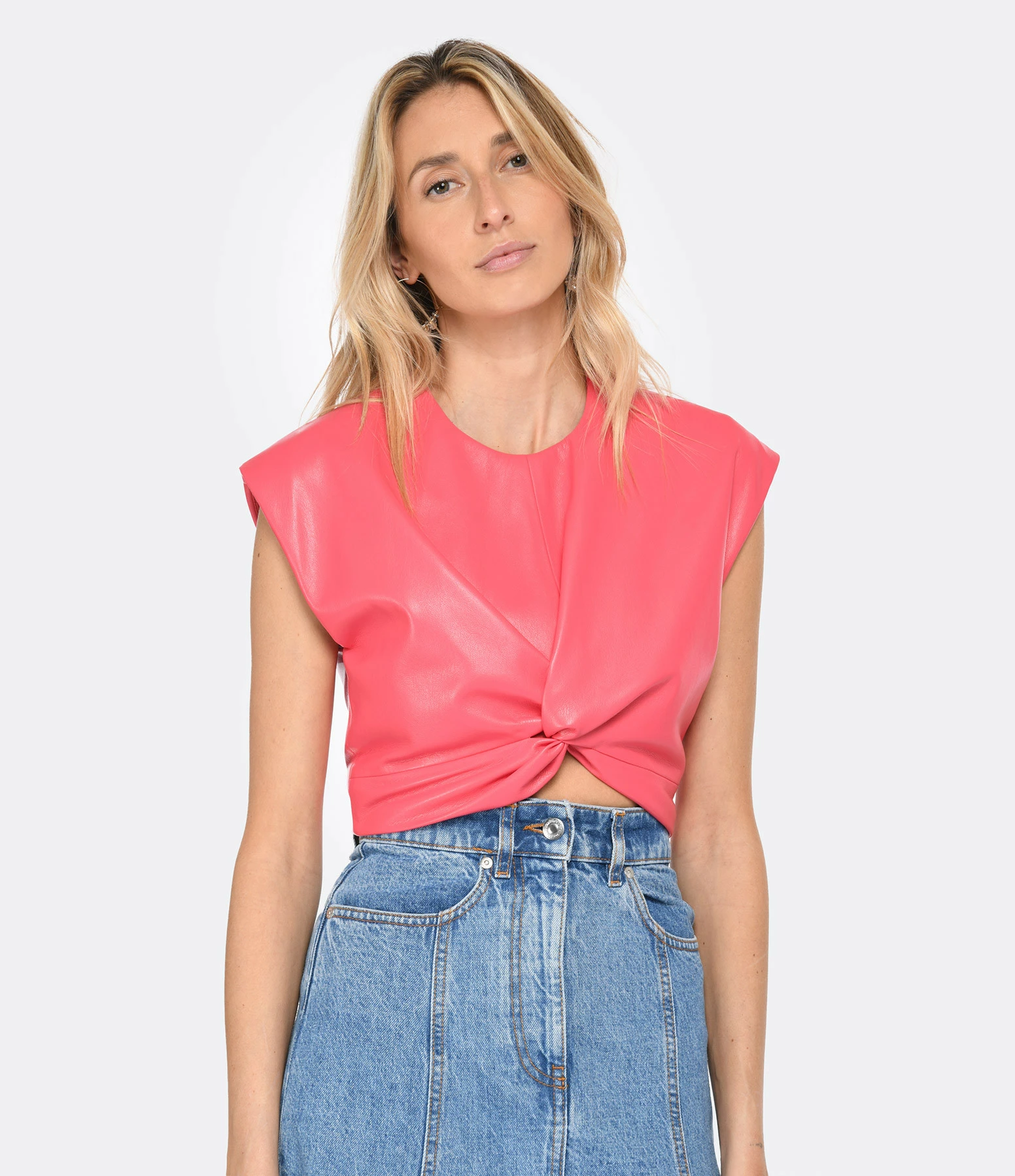 MSGM Top Rose Vif Simili Cuir – Image 3