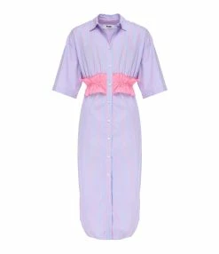 MSGM Robe Coton Bleu Rayures