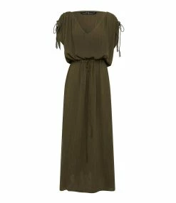 MAISON SAINT JULIEN Robe Alexandrie Longue Coton Kaki