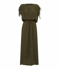 MAISON SAINT JULIEN Robe Alexandrie Longue Coton Kaki
