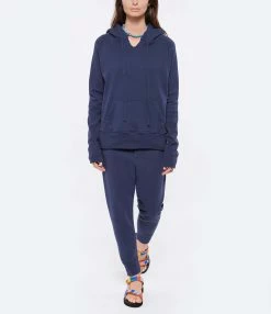 NILI LOTAN Sweatshirt Hoodie Janie Coton Bleu Marine -Boutique de vente ZIMMERMANN nilil look20220412 415