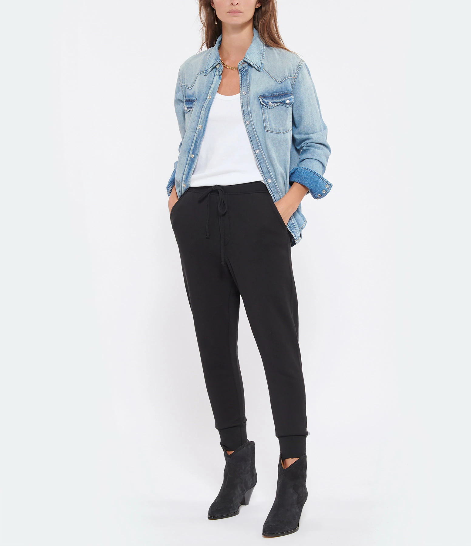 NILI LOTAN Jogging Nolan Coton Noir Délavé – Image 3