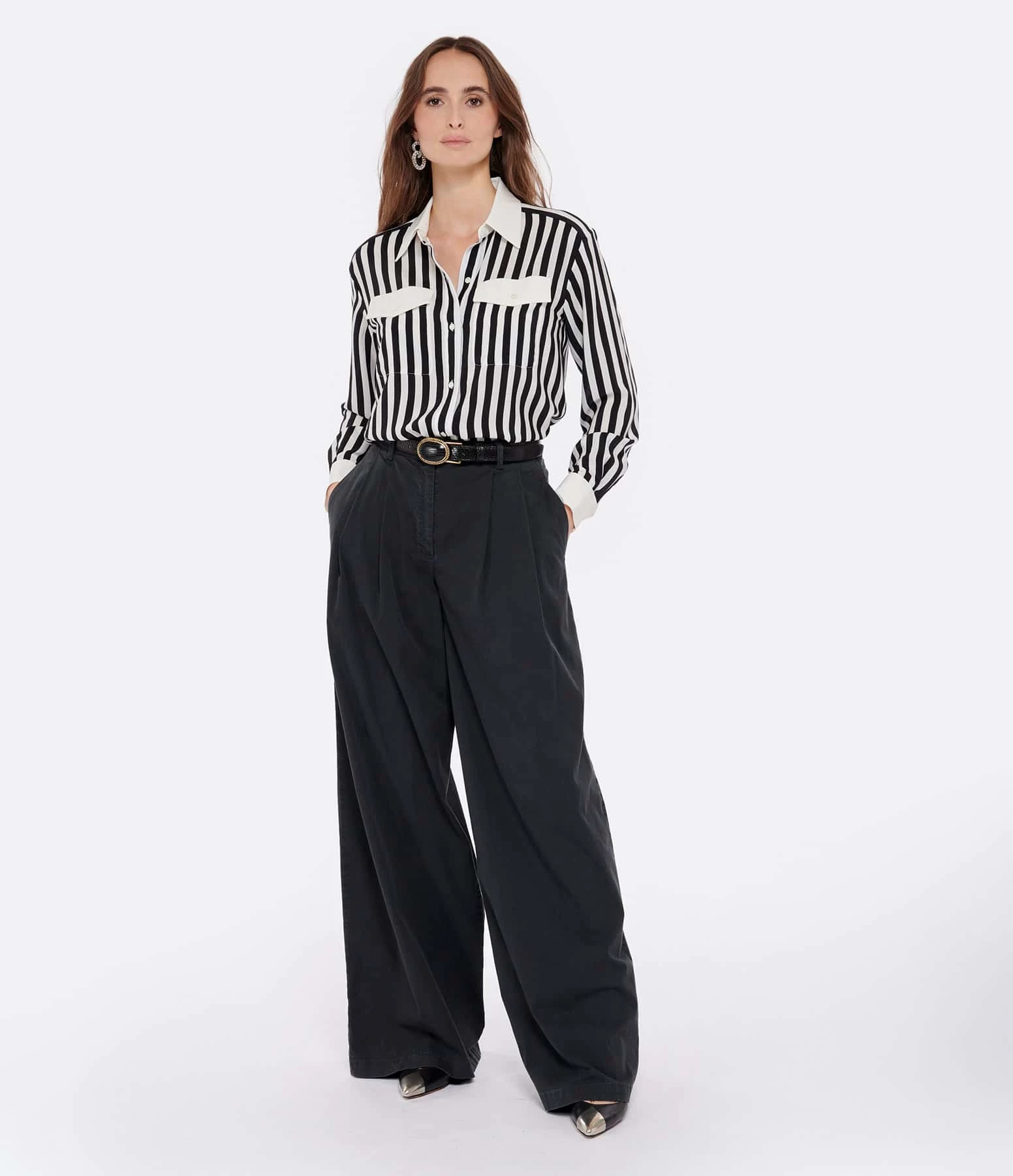 NILI LOTAN Pantalon Dillon Coton Charbon – Image 3