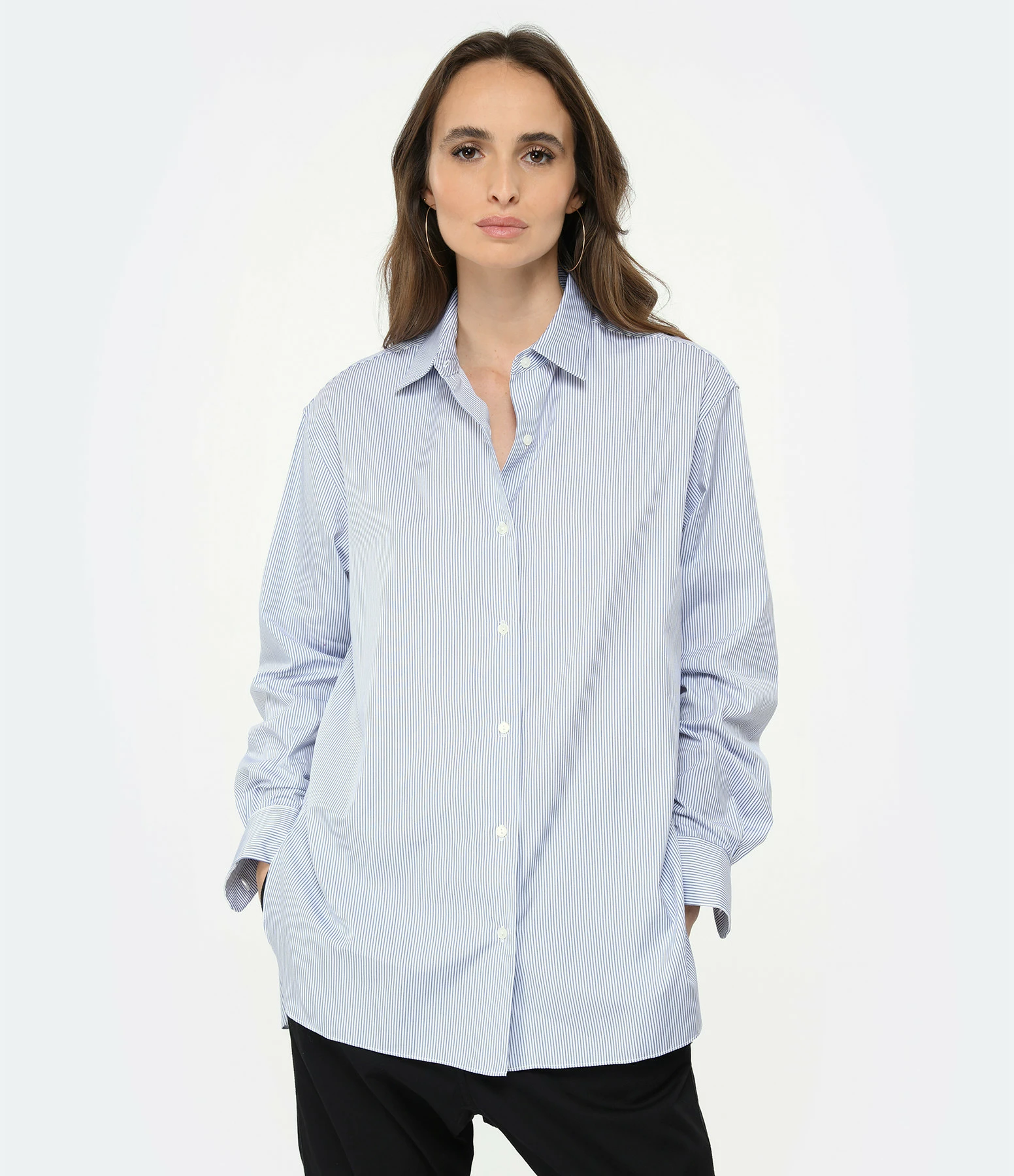 NILI LOTAN Chemise Yorke Coton Rayures Marine Blanc – Image 4