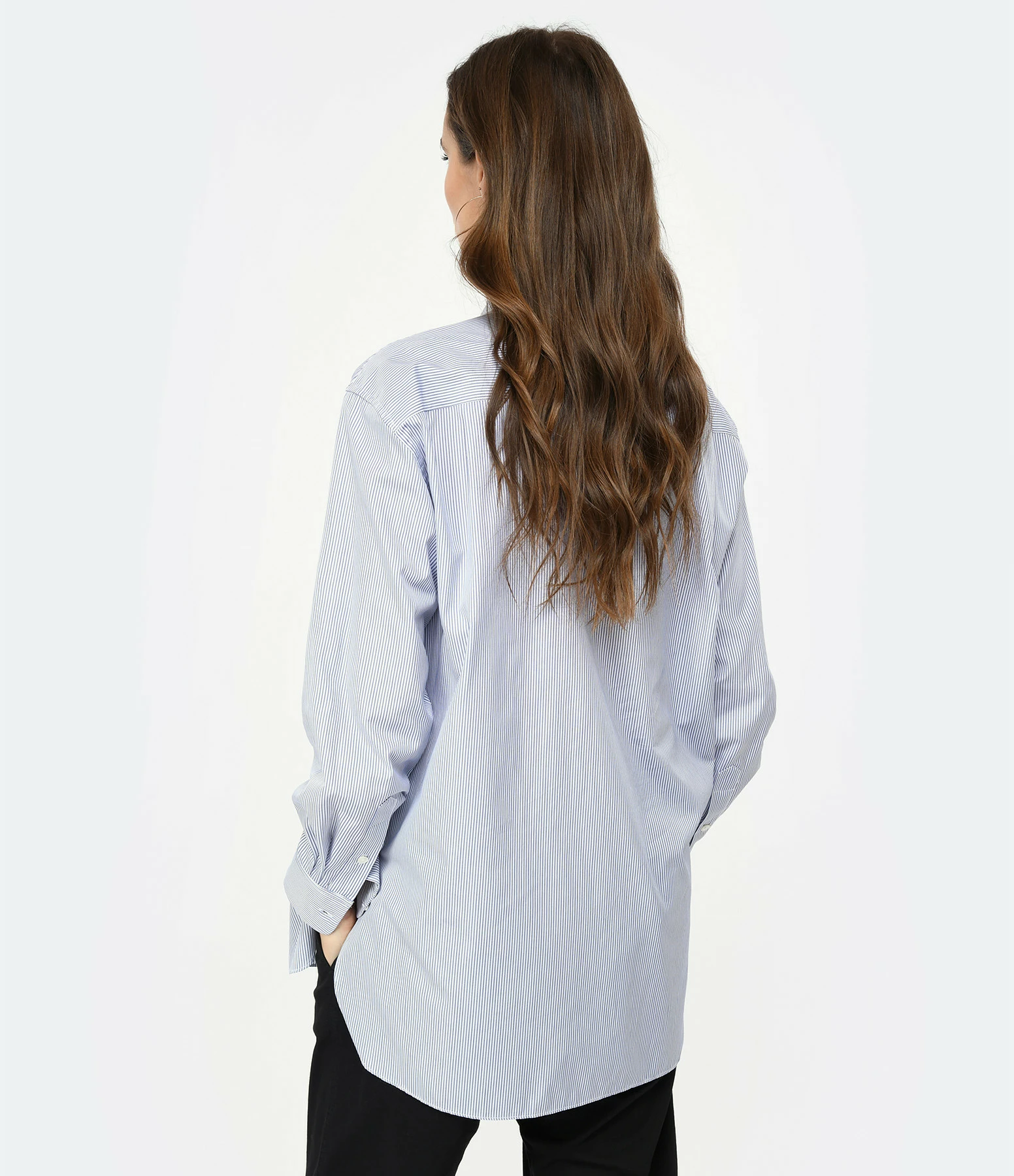 NILI LOTAN Chemise Yorke Coton Rayures Marine Blanc – Image 5