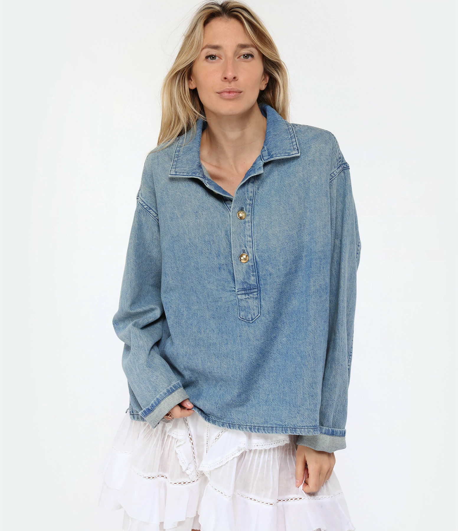 NILI LOTAN Blouse Harper Denim Bleu Délavé – Image 3