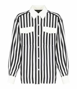 NILI LOTAN Chemise Elsa Soie Rayures Noir Blanc