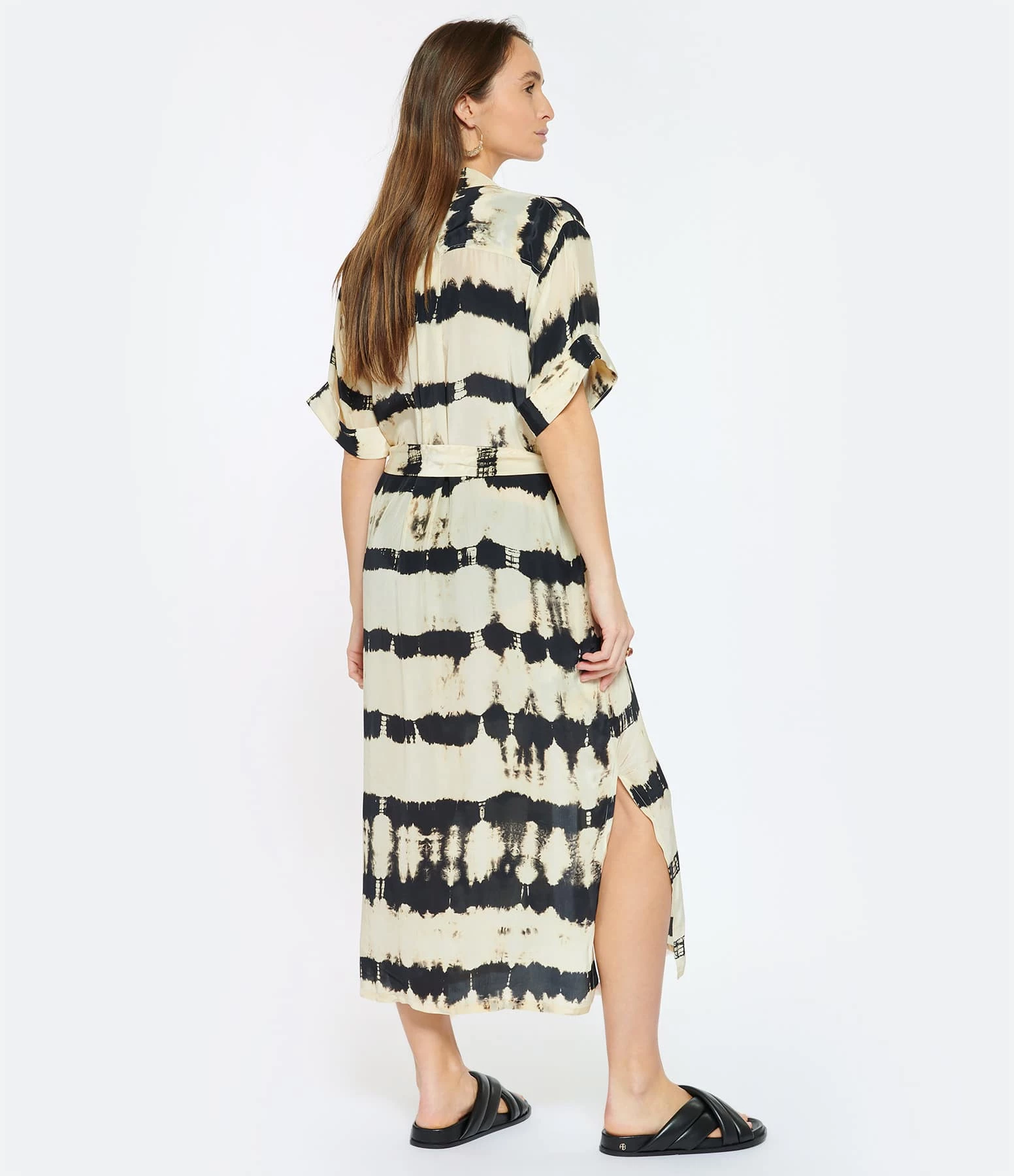 NOUS Robe Lyyn Soie Rayures Noir Beige – Image 4