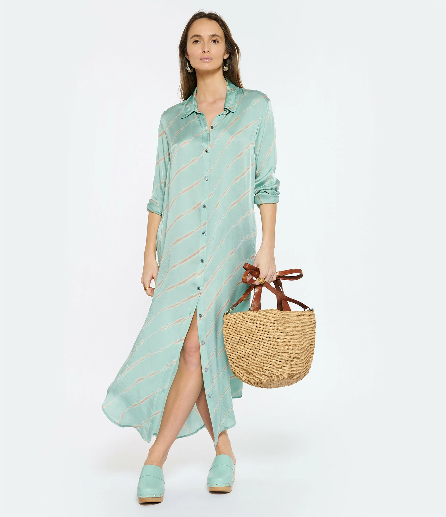 NOUS Robe Katrien Diagonal Rayures Bleu Aqua 5 NOUS Robe Katrien Diagonal Rayures Bleu Aqua – Image 3