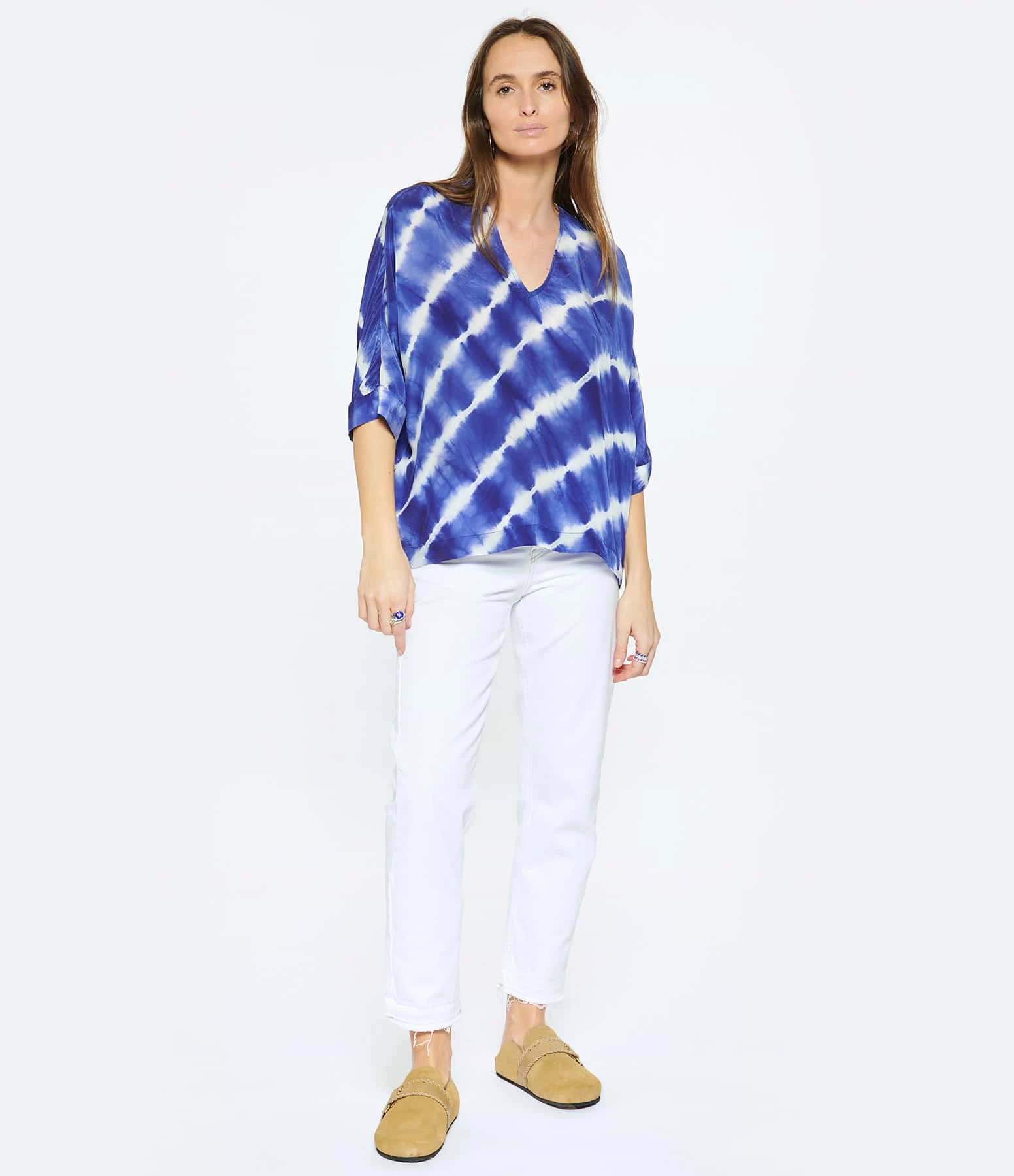 NOUS Blouse Lucil Soie Rayures Bleu Marine – Image 5
