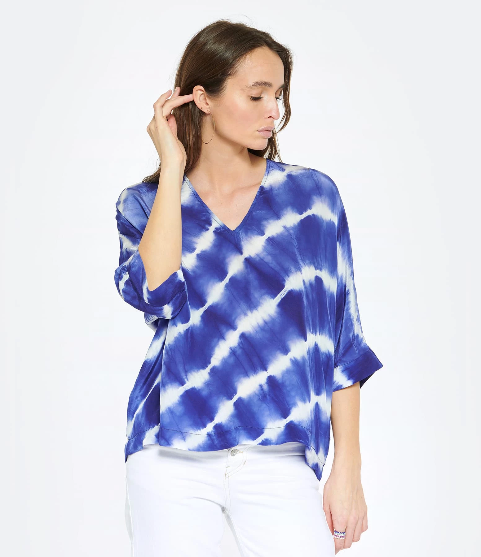 NOUS Blouse Lucil Soie Rayures Bleu Marine – Image 3
