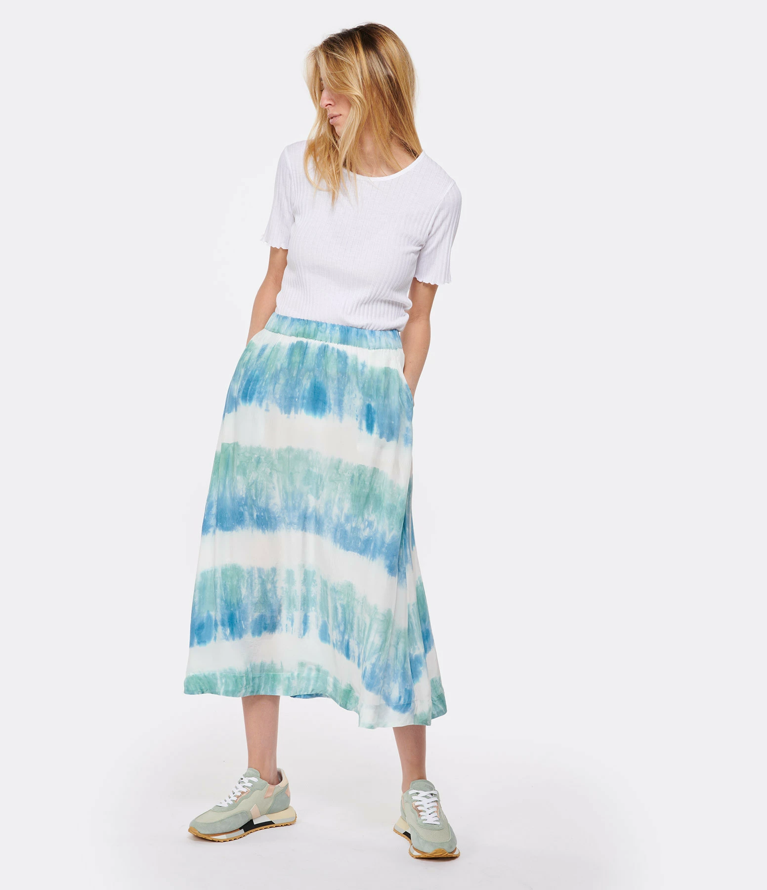 NOUS Jupe Alice Soie Rayures Bleu Aqua – Image 3