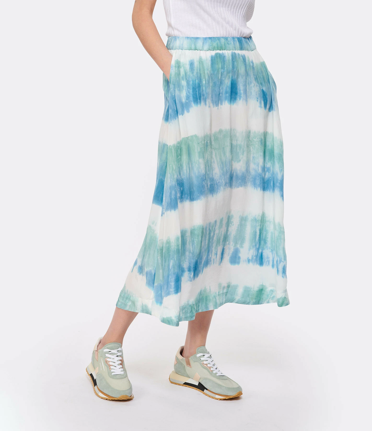 NOUS Jupe Alice Soie Rayures Bleu Aqua – Image 4