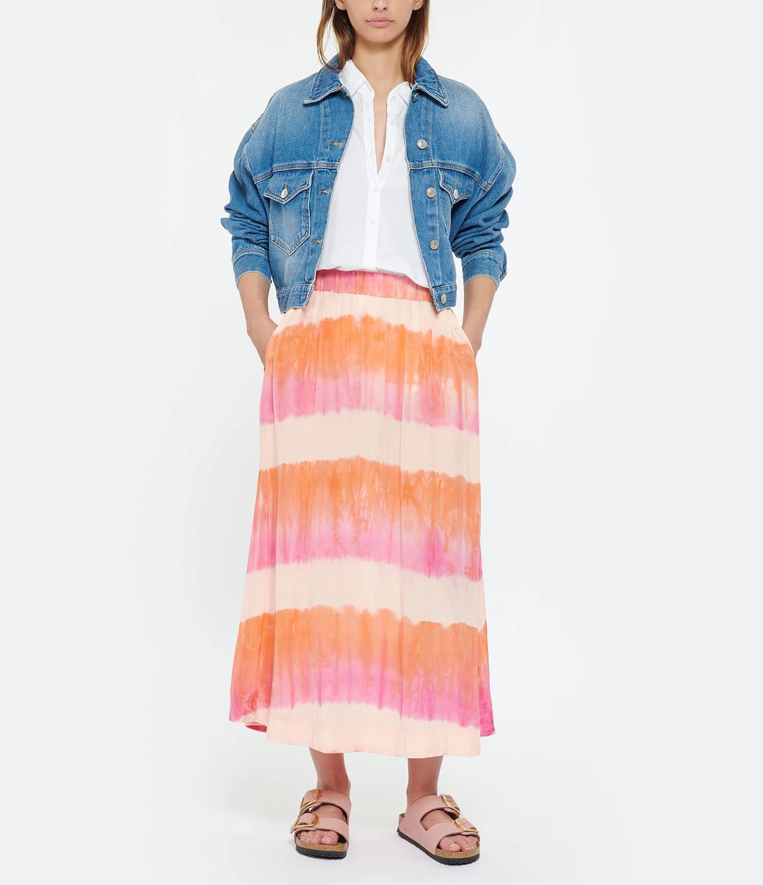 NOUS Jupe Alice Soie Rayures Papaye – Image 3