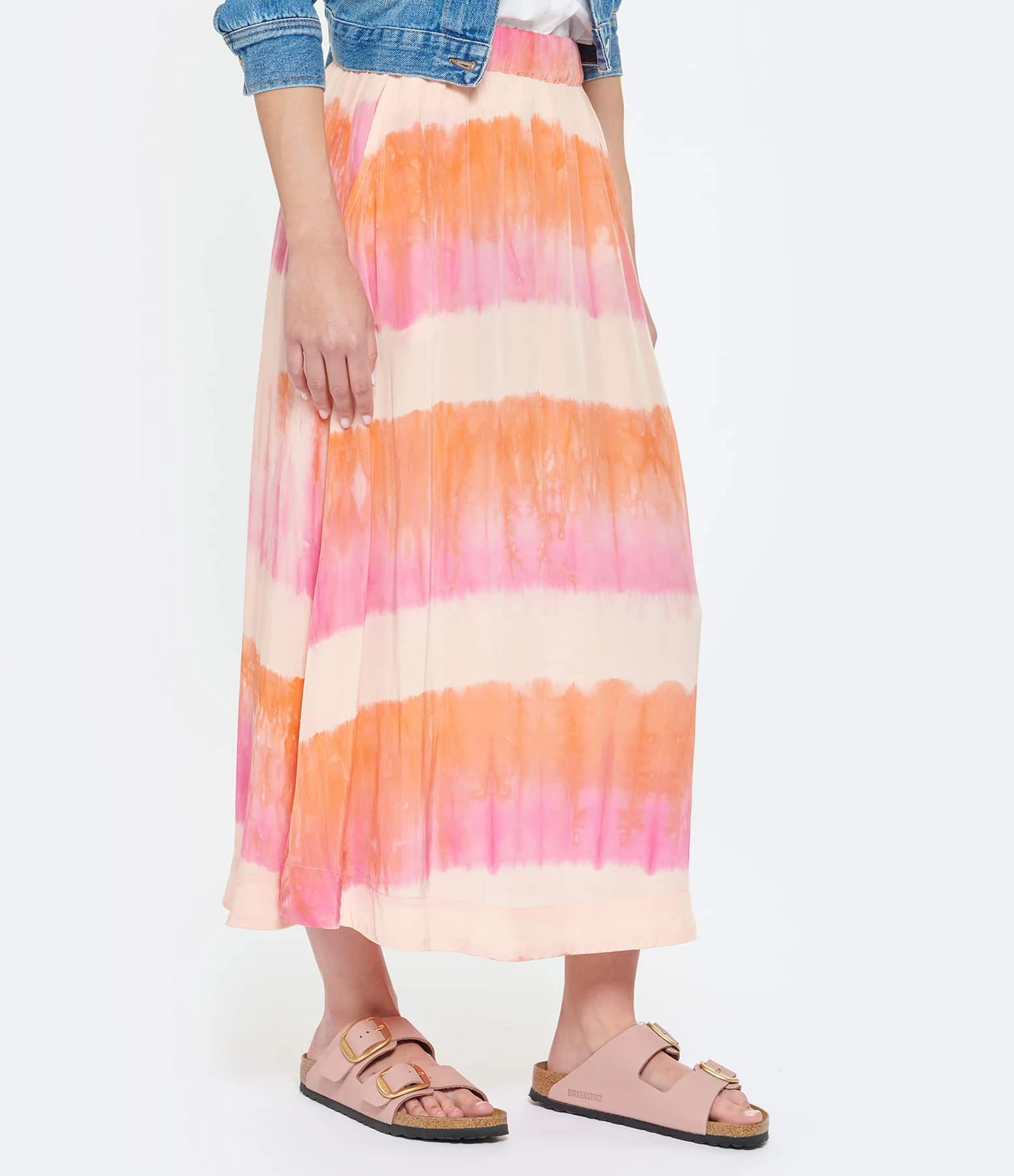 NOUS Jupe Alice Soie Rayures Papaye – Image 4