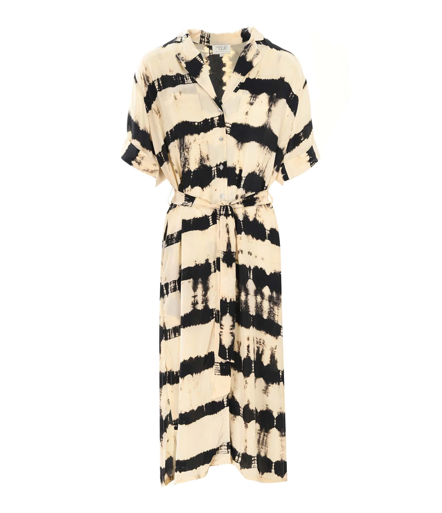 NOUS Robe Lyyn Soie Rayures Noir Beige