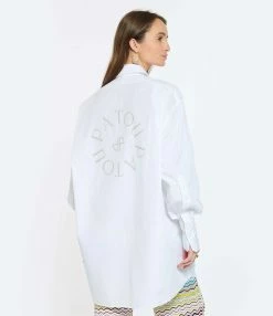 PATOU Robe Chemise Courte Coton Blanc Perle 12 PATOU Robe Chemise Courte Coton Blanc Perle -Boutique de vente ZIMMERMANN patou look20230124 236 1