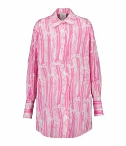 PATOU Robe Chemise Courte Coton Rose Art Déco