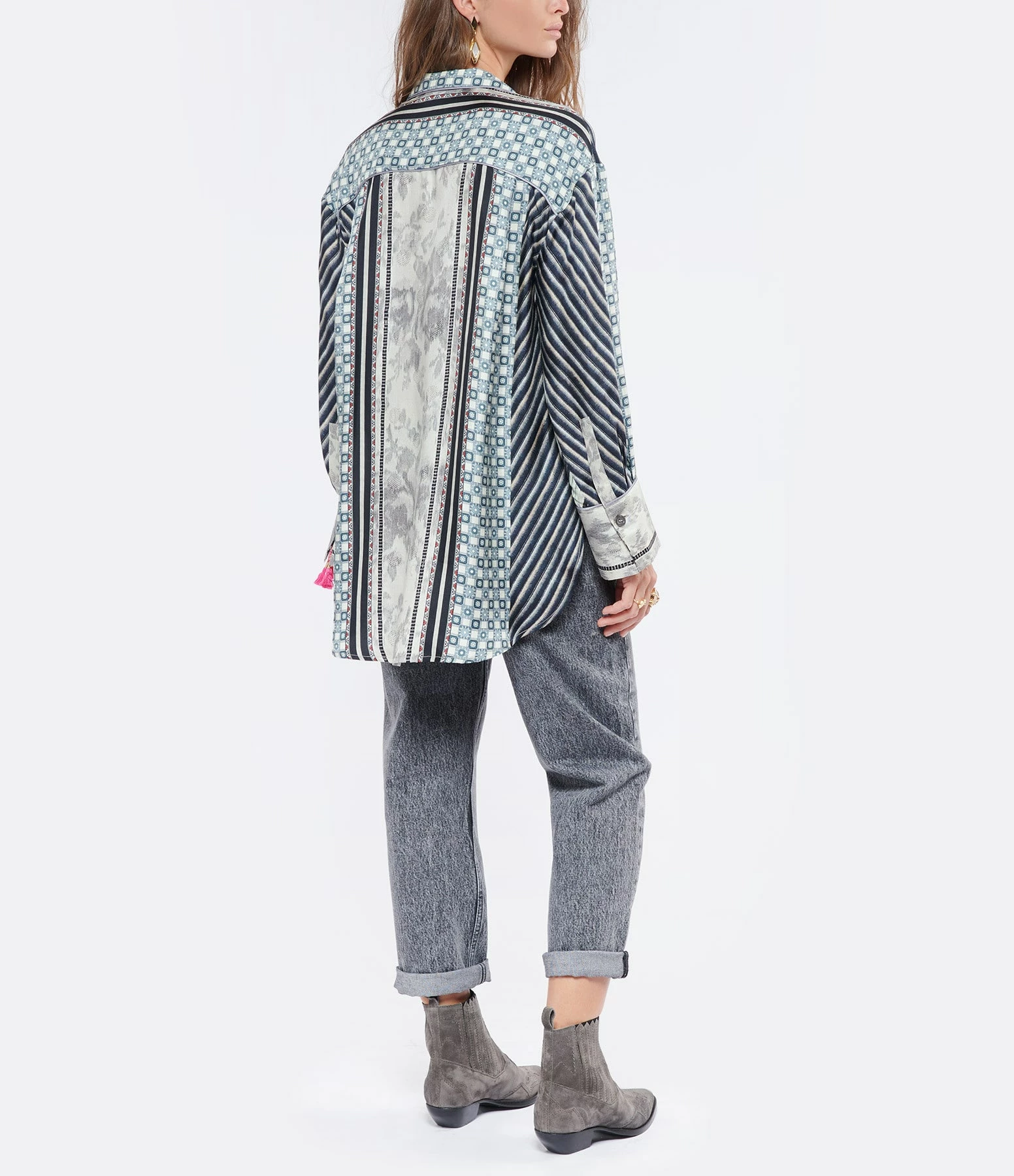 PIERRE-LOUIS MASCIA Chemise Aloe Soie Imprimé Gris Bleu – Image 5