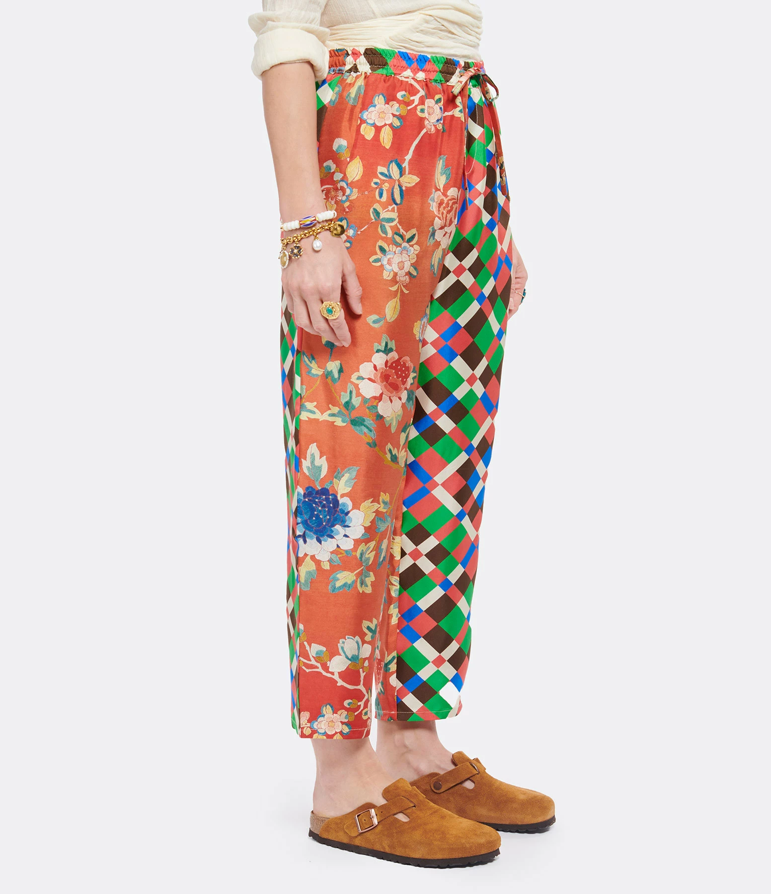 PIERRE-LOUIS MASCIA Pantalon Aloe Soie Imprimé Rouge Vert – Image 3