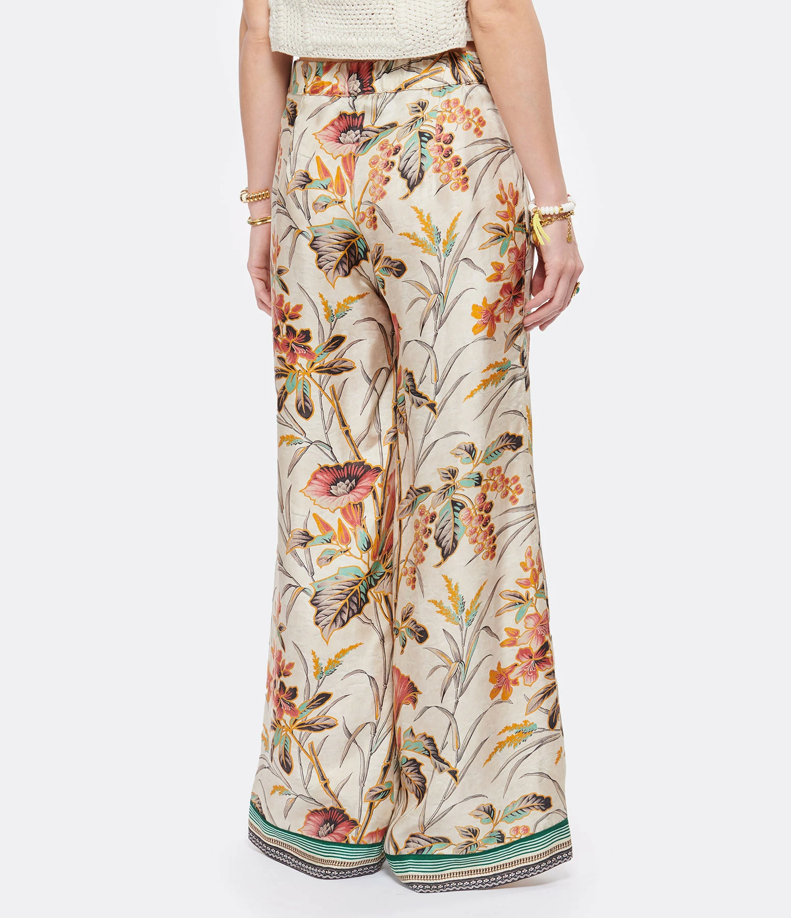 PIERRE-LOUIS MASCIA Pantalon Aloe Soie Imprimé Floral Blanc – Image 4