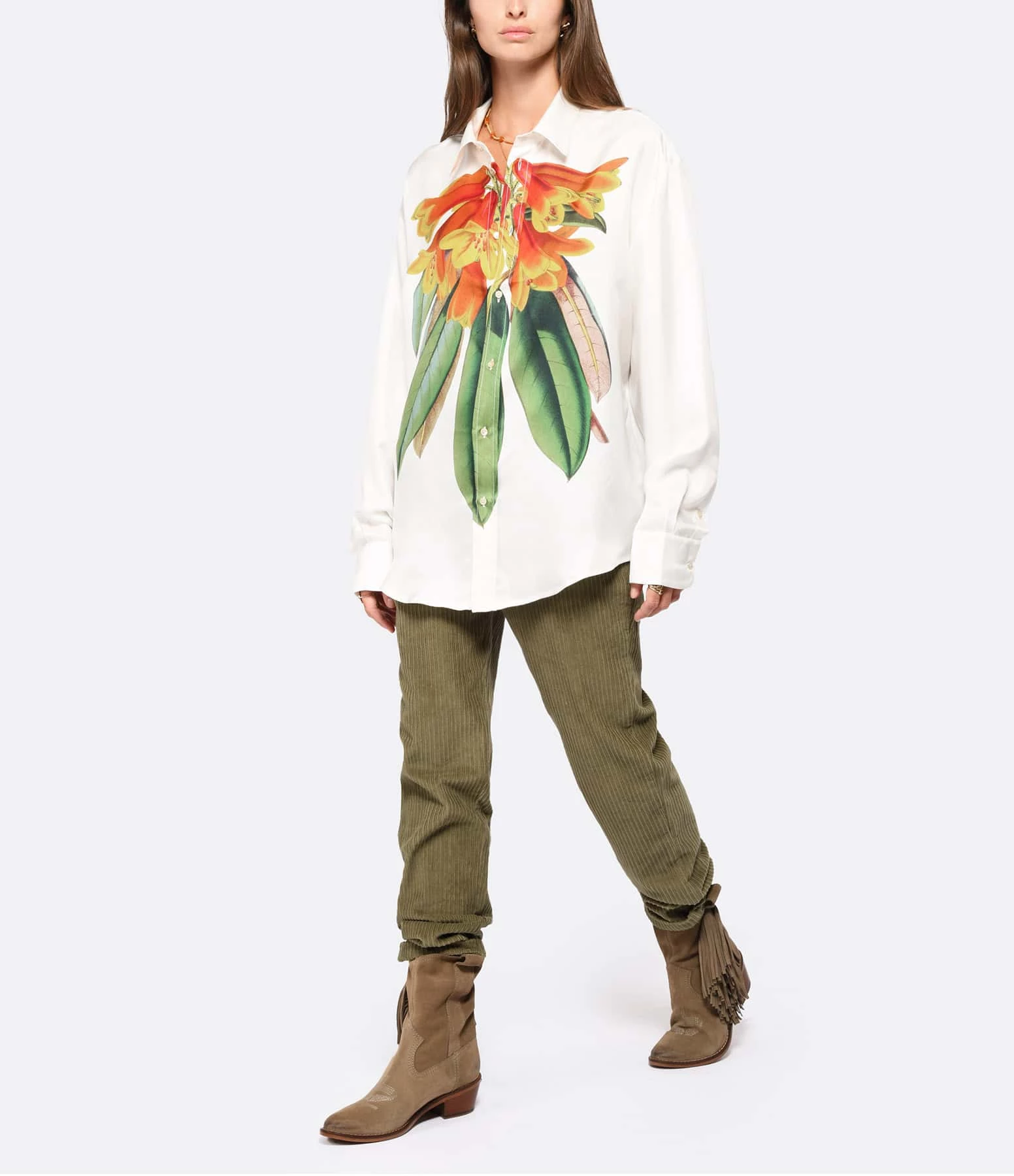 PIERRE-LOUIS MASCIA Chemise Aloe Soie GOTS Fleur Orange – Image 3