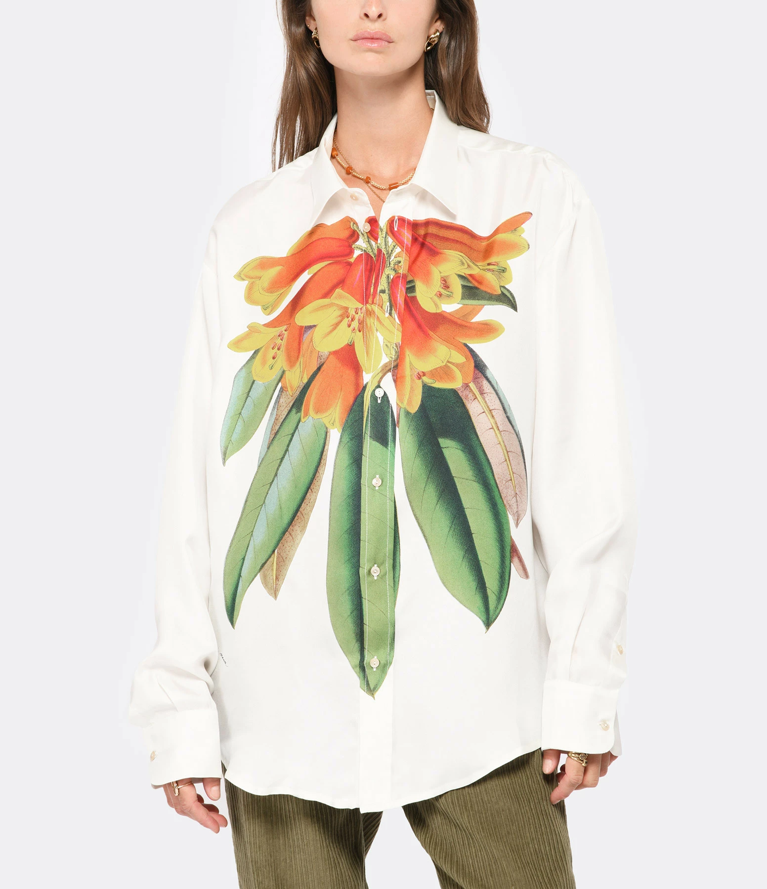 PIERRE-LOUIS MASCIA Chemise Aloe Soie GOTS Fleur Orange – Image 2