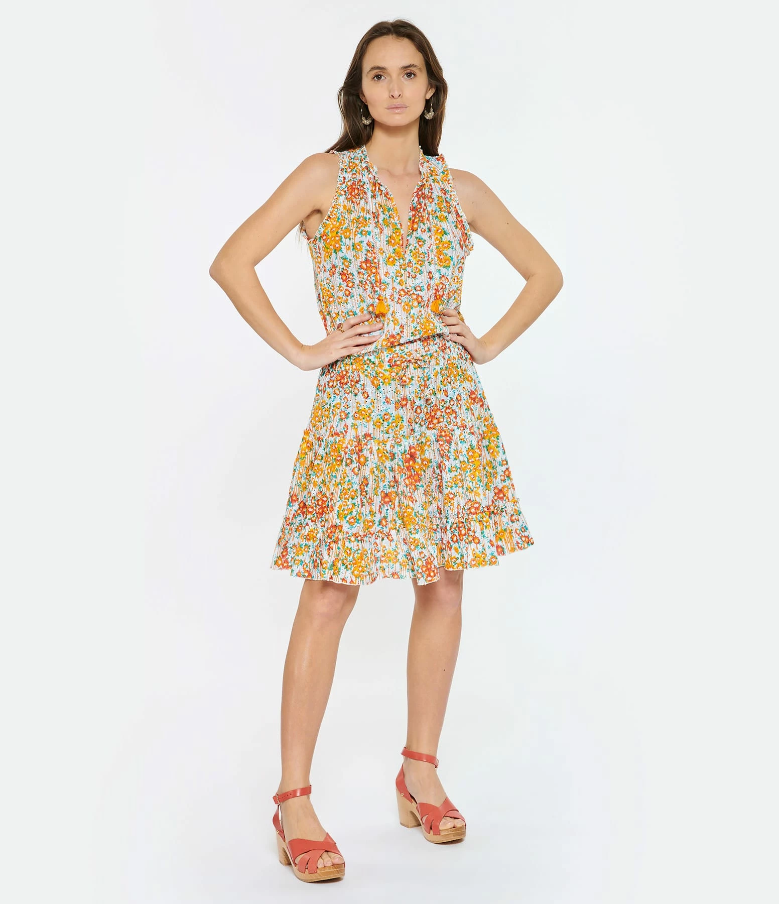 Poupette St Barth Robe Courte Clara Coton Brodé Orange – Image 3