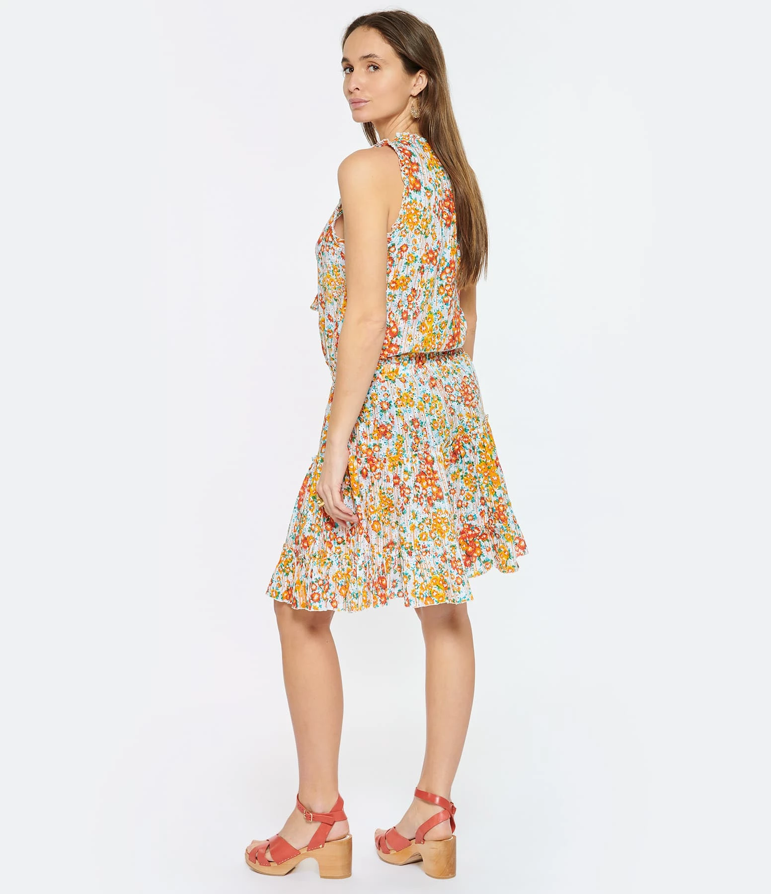 Poupette St Barth Robe Courte Clara Coton Brodé Orange – Image 4