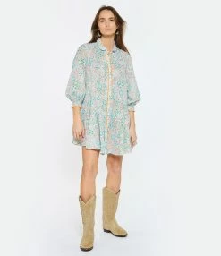 Poupette St Barth Robe Courte Tesorino Coton Brodé Turquoise -Boutique de vente ZIMMERMANN psbar look20230124 204