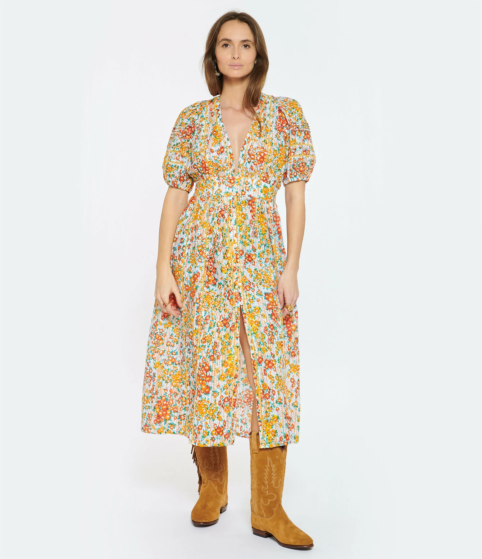 Poupette St Barth Robe Longue Reine Coton Brodé Orange – Image 3