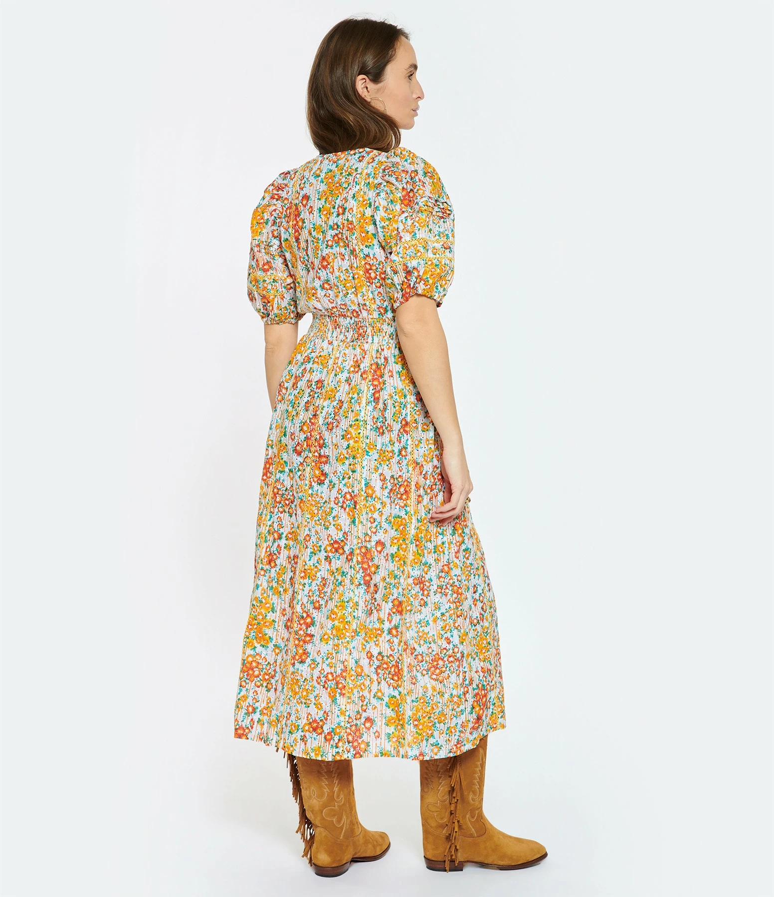 Poupette St Barth Robe Longue Reine Coton Brodé Orange – Image 4