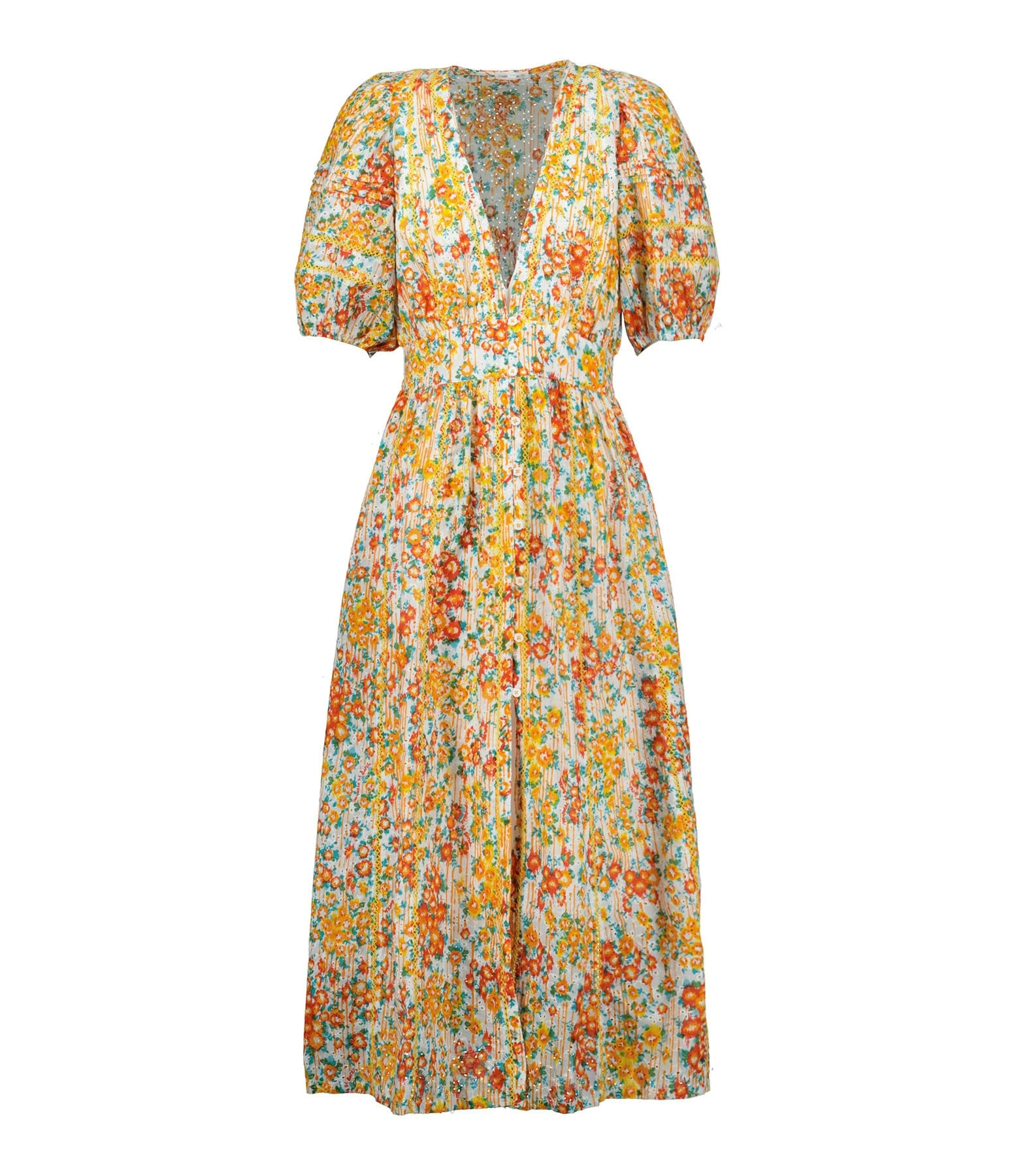 Poupette St Barth Robe Longue Reine Coton Brodé Orange