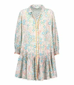 Poupette St Barth Robe Courte Tesorino Coton Brodé Turquoise