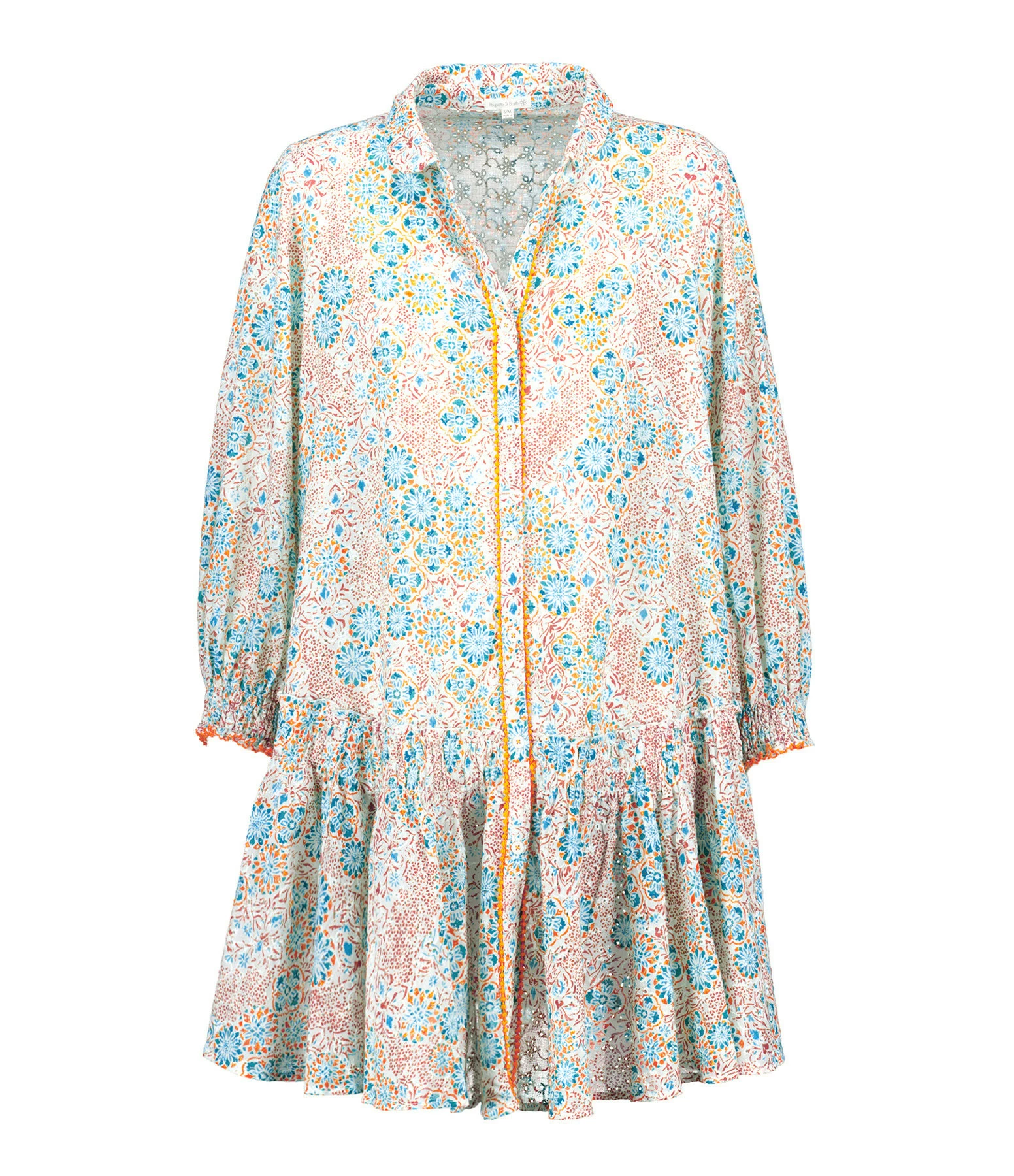 Poupette St Barth Robe Courte Tesorino Coton Brodé Turquoise