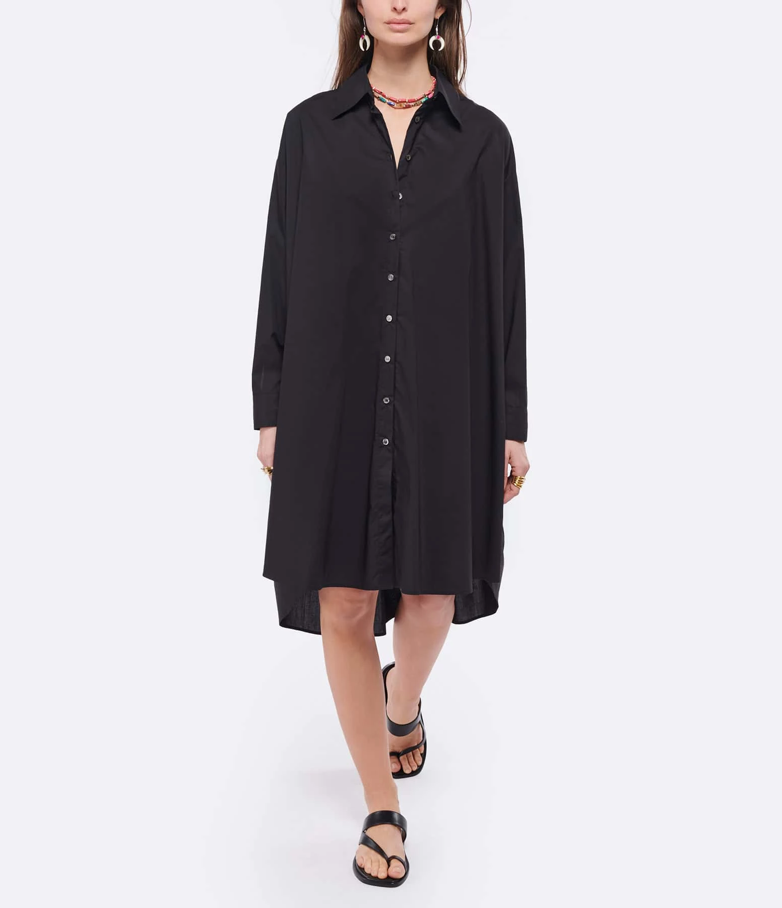 ROBERTO COLLINA Robe Chemise Coton Noir – Image 3