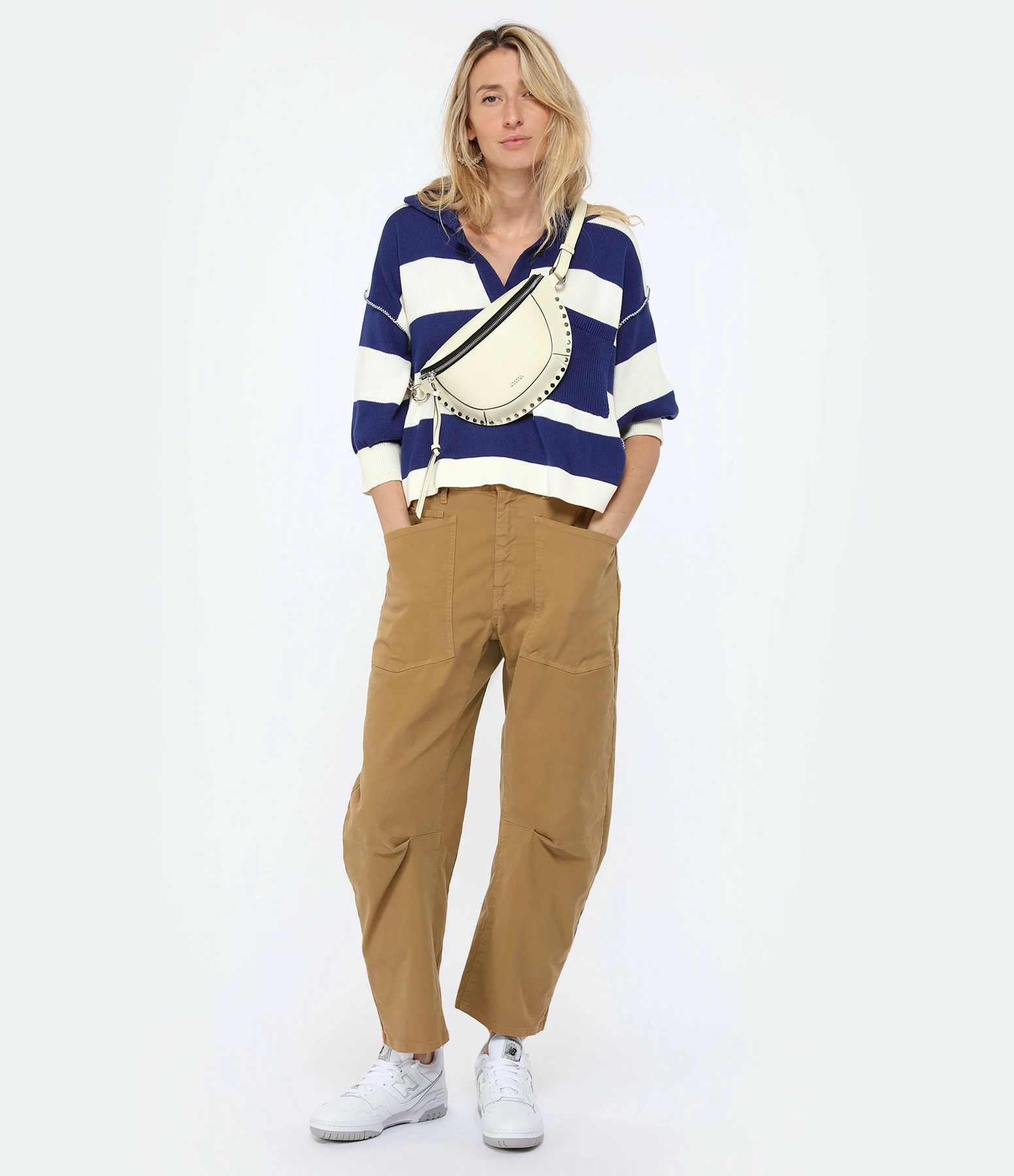 ROBERTO COLLINA Polo Rayures Coton Écru Marine – Image 5